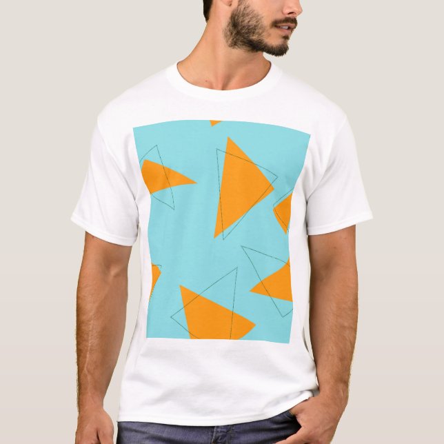 Blue,orange, cool, trendy, modern triangle pattern T-Shirt (Front)