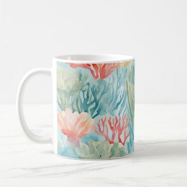 Blue Orange Coral Reef Beach Coastal Ocean  Coffee Mug (Left)