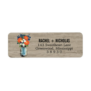 Blue Orange Daisies Mason Jar    Return Address