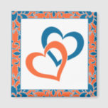 Blue, Orange, Damask, Favour  Magnet<br><div class="desc">This favour magnet is decorated with overlapping hearts in the colours    Coast Guard blue orange damask bars superimposed on a white background.</div>