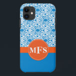 Blue/Orange Damask Pattern Initials iPhone 5 case<br><div class="desc">Protect your phone with style!</div>