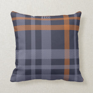 Blue & Orange Fall Plaid Pattern Throw Pillow