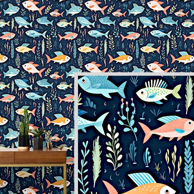 Blue & Orange Fish Swimming on Dark Blue  Wallpaper (Creator Uploaded)