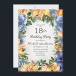 Blue Orange Floral 18th Birthday Invitation<br><div class="desc">Pretty blue and orange Tiger Lilies/floral custom 18th birthday party invitation personalized with the name of the guest of honour. Contact me for help with customization or to request additional Zazzle products for your party.</div>