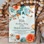 Blue Orange Floral Butterflies 80th Birthday Invitation<br><div class="desc">80th birthday party invitation with beautiful blue and orange flowers and butterflies. Contact me for assistance with your customizations or to request additional matching or coordinating Zazzle products for your celebration.</div>