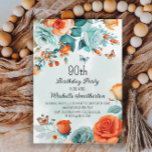 Blue Orange Floral Butterflies 90th Birthday Invitation<br><div class="desc">90th birthday party invitation with beautiful blue and orange flowers and butterflies. Contact me for assistance with your customizations or to request additional matching or coordinating Zazzle products for your celebration.</div>