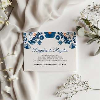 Blue Orange Floral Elegant Fiesta Spanish Wedding Enclosure Card