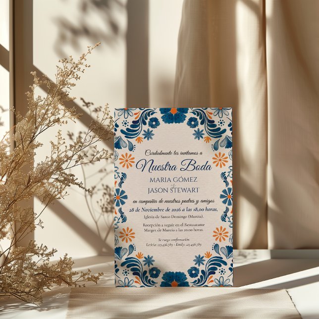 Blue Orange Floral Elegant Fiesta Spanish Wedding Invitation (Blue Orange Floral Elegant Fiesta Spanish Wedding Invitation)