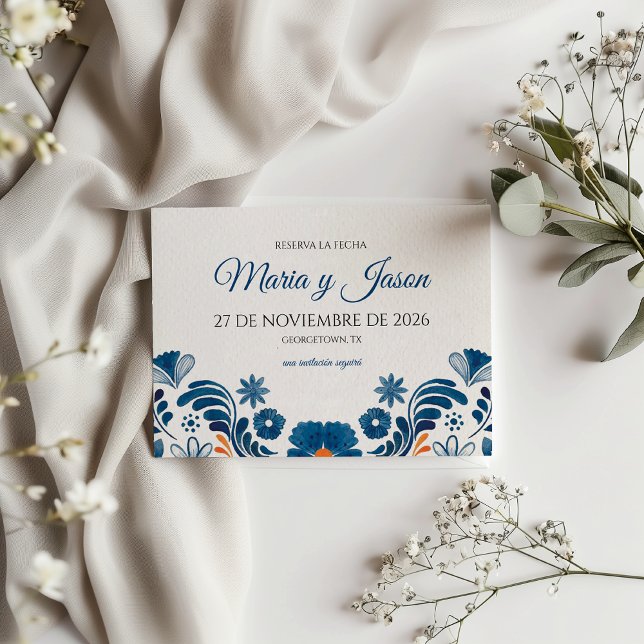 Blue Orange Floral Elegant Fiesta Spanish Wedding Save The Date (Blue Orange Floral Elegant Fiesta Spanish Wedding Save The Date)