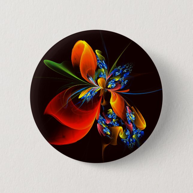 Blue Orange Floral Modern Abstract Art Pattern #03 2 Inch Round Button (Front)