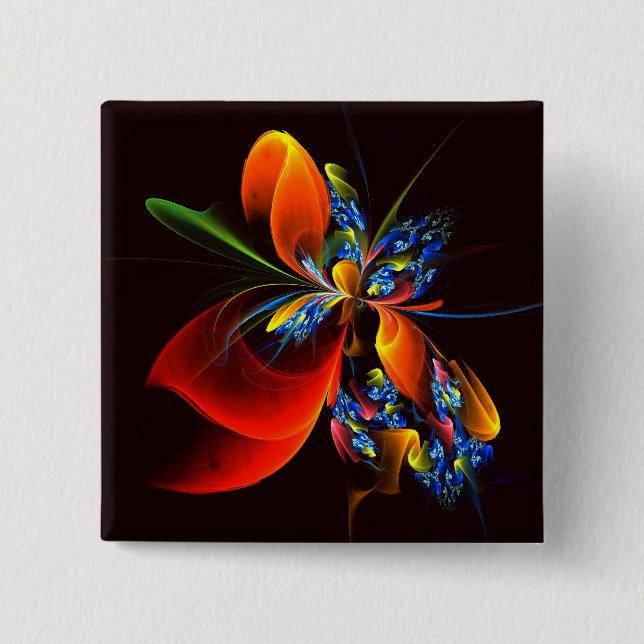 Blue Orange Floral Modern Abstract Art Pattern #03 2 Inch Square Button (Front)
