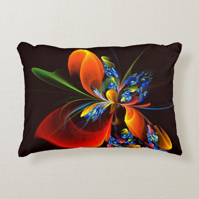 Blue Orange Floral Modern Abstract Art Pattern #03 Accent Pillow (Front)