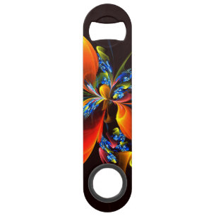 Blue Orange Floral Modern Abstract Art Pattern #03 Bar Key