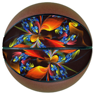 Blue Orange Floral Modern Abstract Art Pattern #03 Basketball