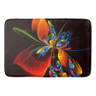Blue Orange Floral Modern Abstract Art Pattern #03 Bath Mat