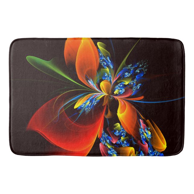 Blue Orange Floral Modern Abstract Art Pattern #03 Bath Mat (Front)