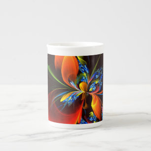 Blue Orange Floral Modern Abstract Art Pattern #03 Bone China Mug