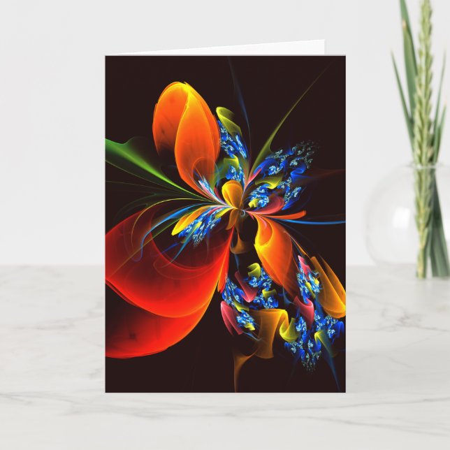 Blue Orange Floral Modern Abstract Art Pattern #03 Card (Front)