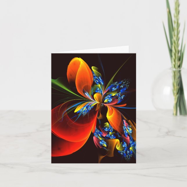 Blue Orange Floral Modern Abstract Art Pattern #03 Card (Front)