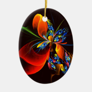 Blue Orange Floral Modern Abstract Art Pattern #03 Ceramic Ornament