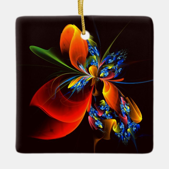 Blue Orange Floral Modern Abstract Art Pattern #03 Ceramic Ornament (Front)