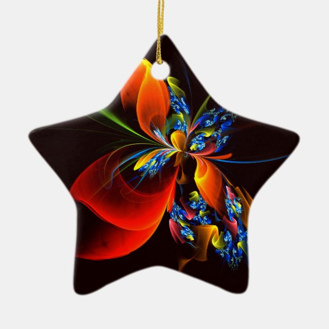 Blue Orange Floral Modern Abstract Art Pattern #03 Ceramic Ornament (Front)