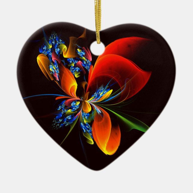 Blue Orange Floral Modern Abstract Art Pattern #03 Ceramic Ornament (Front)