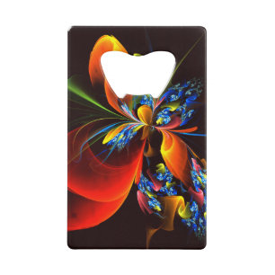 Blue Orange Floral Modern Abstract Art Pattern #03 Credit Card Bottle Opener