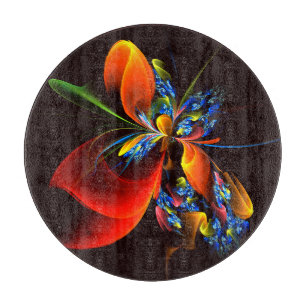 Blue Orange Floral Modern Abstract Art Pattern #03 Cutting Board