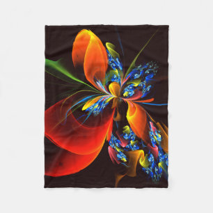 Blue Orange Floral Modern Abstract Art Pattern #03 Fleece Blanket