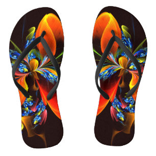 Blue Orange Floral Modern Abstract Art Pattern #03 Flip Flops