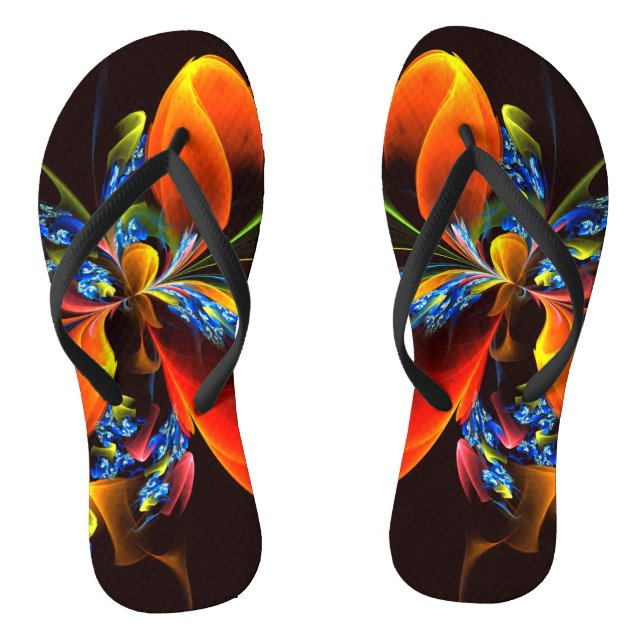 Blue Orange Floral Modern Abstract Art Pattern #03 Flip Flops (Footbed)