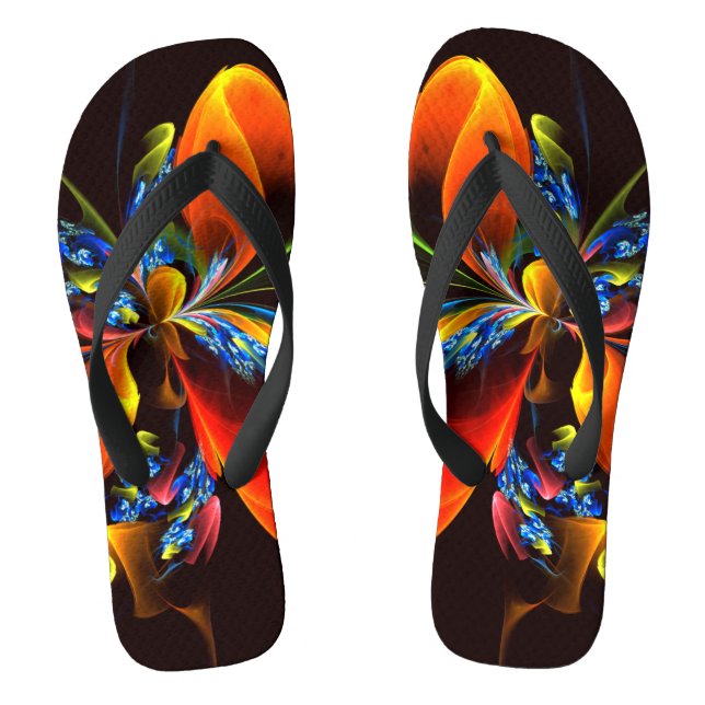 Blue Orange Floral Modern Abstract Art Pattern #03 Flip Flops (Footbed)