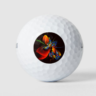 Blue Orange Floral Modern Abstract Art Pattern #03 Golf Balls