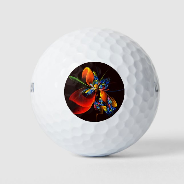 Blue Orange Floral Modern Abstract Art Pattern #03 Golf Balls (Front)