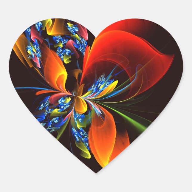 Blue Orange Floral Modern Abstract Art Pattern #03 Heart Sticker (Front)