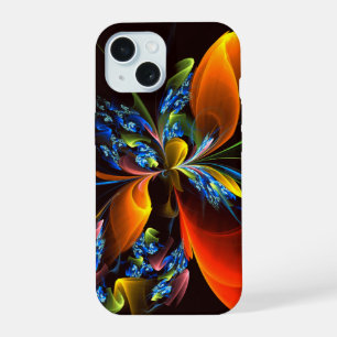 Blue Orange Floral Modern Abstract Art Pattern #03 iPhone 15 Case
