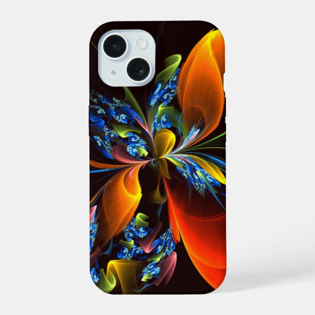 Blue Orange Floral Modern Abstract Art Pattern #03 iPhone 15 Case (Back)