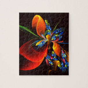 Blue Orange Floral Modern Abstract Art Pattern #03 Jigsaw Puzzle