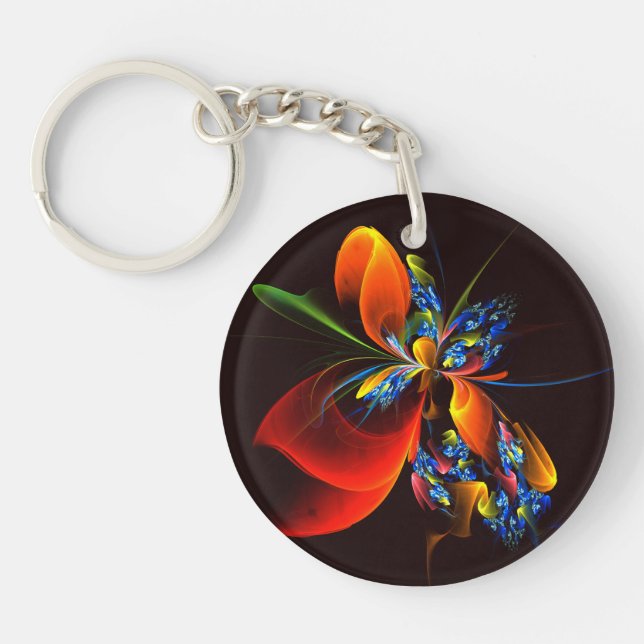 Blue Orange Floral Modern Abstract Art Pattern #03 Keychain (Front)