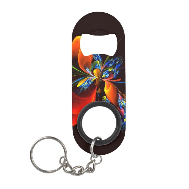 Blue Orange Floral Modern Abstract Art Pattern #03 Keychain Bottle Opener (Front)