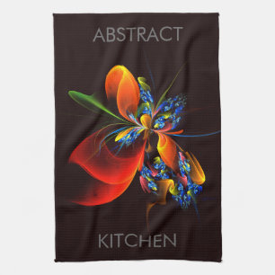 Blue Orange Floral Modern Abstract Art Pattern #03 Kitchen Towel