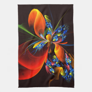 Blue Orange Floral Modern Abstract Art Pattern #03 Kitchen Towel
