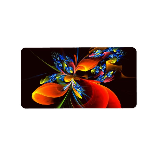 Blue Orange Floral Modern Abstract Art Pattern #03 Label (Front)