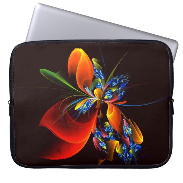 Blue Orange Floral Modern Abstract Art Pattern #03 Laptop Sleeve (Front)