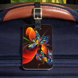 Blue Orange Floral Modern Abstract Art Pattern #03 Luggage Tag