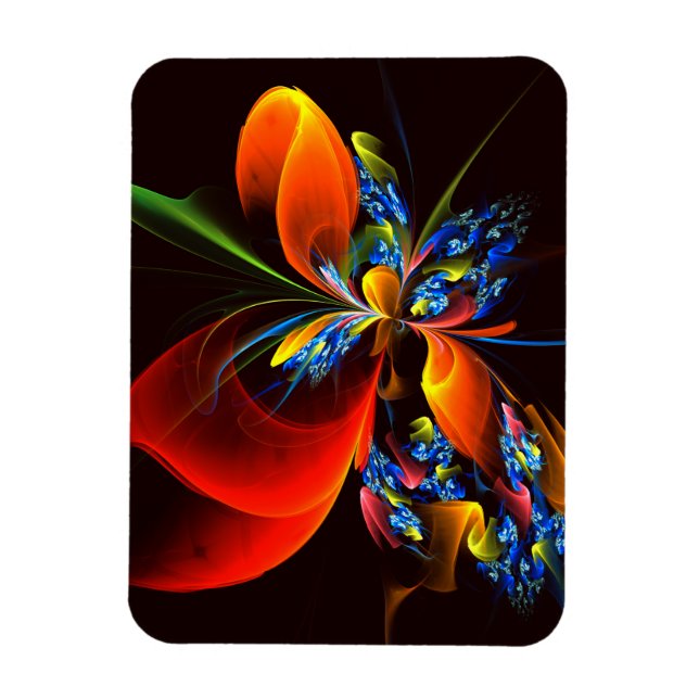 Blue Orange Floral Modern Abstract Art Pattern #03 Magnet (Vertical)
