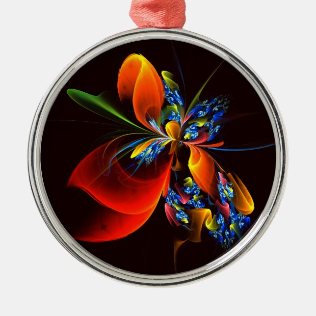 Blue Orange Floral Modern Abstract Art Pattern #03 Metal Ornament (Front)