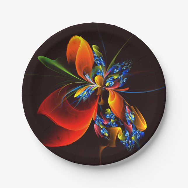 Blue Orange Floral Modern Abstract Art Pattern #03 Paper Plate (Front)
