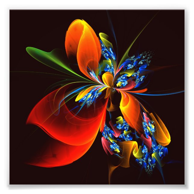 Blue Orange Floral Modern Abstract Art Pattern #03 Photo Print (Front)